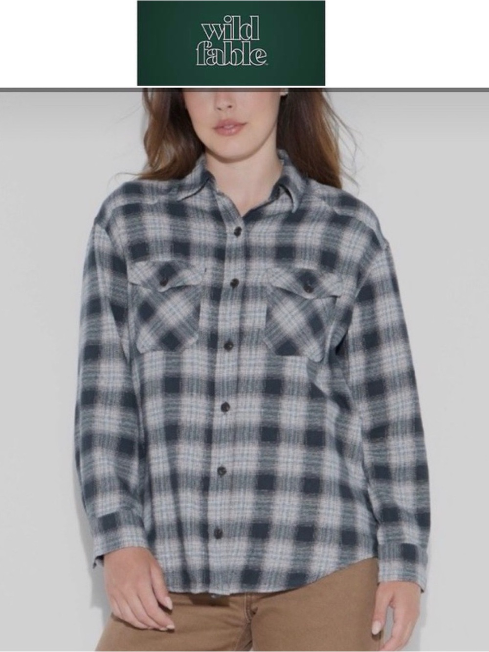 5/$30 wild fable Black and Gray Plaid Button-Down Shirt with Side Pockets XL NWT